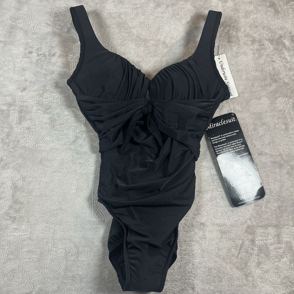NWT Miraclesuit Rouched One Piece Slimming Swimsuit 8 Black